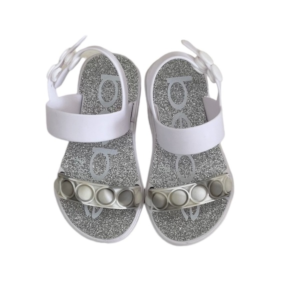 Bebe Toddler White Silcone Rubber Pop It Silver Glitter Sandals Size Small 5/6 - Picture 5 of 13